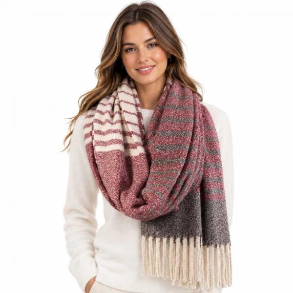 4371 - Color Block and Striped Winter Scarves - Burgundy Mix 4371 - Color Block and Striped Winter Scarves Burgundy Mix -