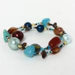 Joyer&Atilde;&shy;a - pulseras de moda - Stretch Beaded - Turquoise-Brown