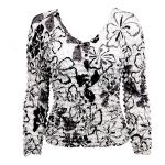 Gourmet Popcorn - Collarless Cardigan - White-Black-Grey Flowers