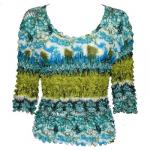 Georgette Popcorn - Three Quarter and Long Sleeve - Blue-Green Hawaiian Floral