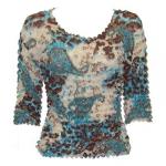 Georgette Popcorn - Three Quarter and Long Sleeve - Ivory-Brown-Turquoise Paisley