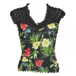 Camisa de lujo de Popcorn Sleeveless Georgette - Black-Tropical Floral