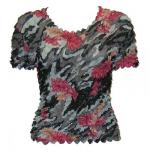 Camisa de lujo Popcorn de Georgette de manga corta - Black-Grey-Rose Floral