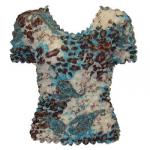 Camisa de lujo Popcorn de Georgette de manga corta - Ivory-Brown-Turquoise Paisley