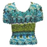 Camisa de lujo Popcorn de Georgette de manga corta - Blue-Green Hawaiian Print