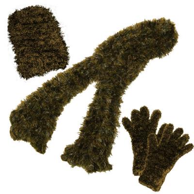 Gift Sets - Magic Scarf, Hat and Glove - Multi Olive-Silver Scarf with Olive Hat and Gloves
