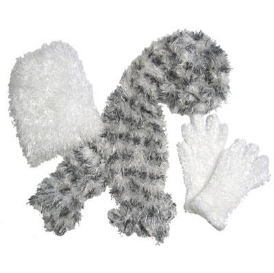 Gift Sets - Magic Scarf, Hat and Glove - Multi White-Black Scarf with White Hat and Gloves