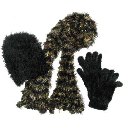 Gift Sets - Magic Scarf, Hat and Glove - Multi Black-Gold-Brown with Black Hat and Gloves