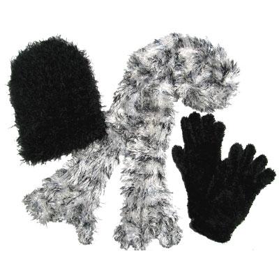 Gift Sets - Magic Scarf, Hat and Glove - Multi White-Black Scarf with Black Hat and Gloves