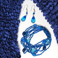 Gift Sets - LS popcorn / Bracelet & Earrings - Blueberry Popcorn Bue Tones Jewelry