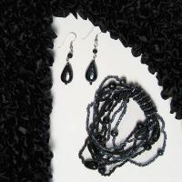 Gift Sets - LS popcorn / Bracelet & Earrings - Black Popcorn with Black-Hematite Jewelry