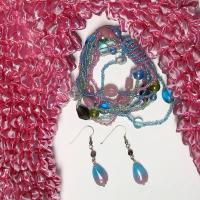 Gift Sets - LS popcorn / Bracelet & Earrings - Hot Pink Popcorn with Pastel Tones Jewelry