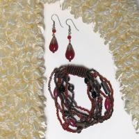 Gift Sets - LS popcorn / Bracelet & Earrings - Ivory Popcorn with Multi-Red Jewelry