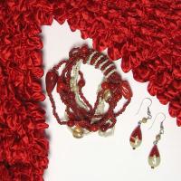 Gift Sets - LS popcorn / Bracelet & Earrings - Red Popcorn with Red-Natural Jewelry