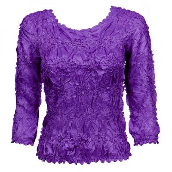 Wholesale 648 - Origami Three Quarter Sleeve Tops Solid Purple - One Size Fits Most