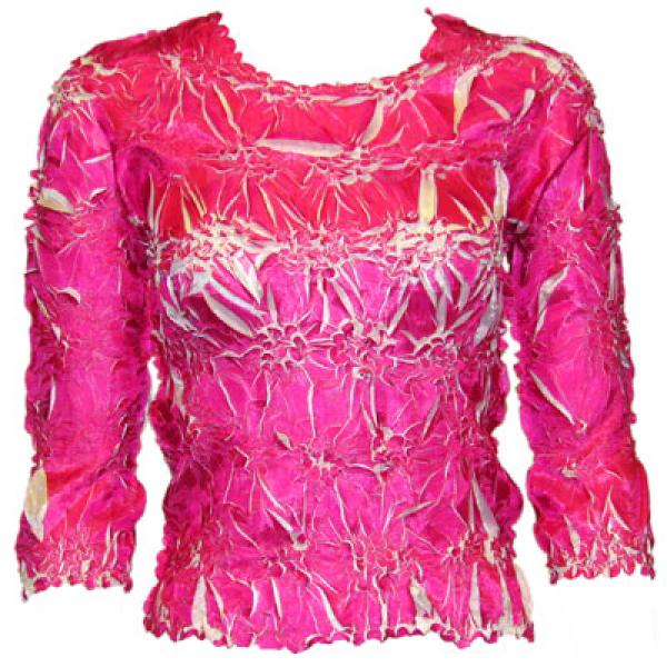 Wholesale 648 - Origami Three Quarter Sleeve Tops Pink - White - Queen Size Fits (XL-2X)