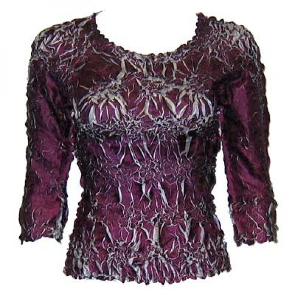 Wholesale 648 - Origami Three Quarter Sleeve Tops Wine - Silver - Queen Size Fits (XL-2X)