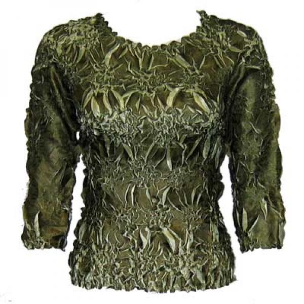 Wholesale 648 - Origami Three Quarter Sleeve Tops Olive - Light Green - Queen Size Fits (XL-2X)
