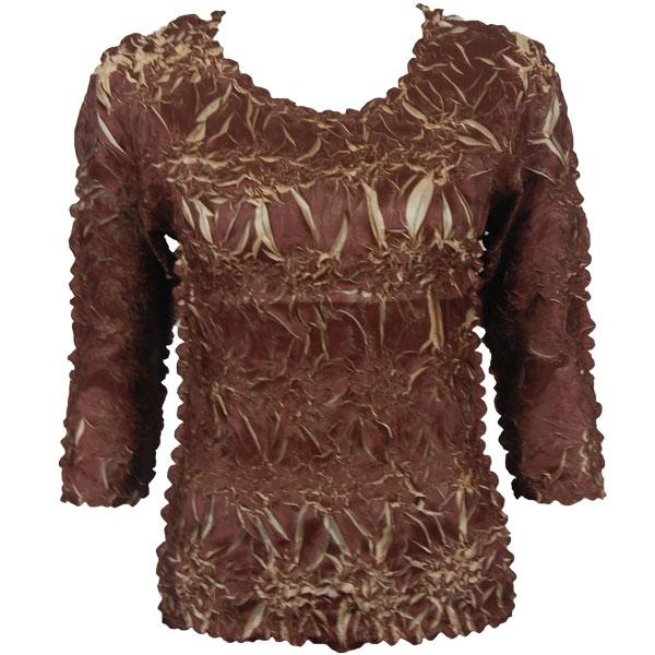 Wholesale 648 - Origami Three Quarter Sleeve Tops Chocolate - Champagne - Queen Size Fits (XL-2X)