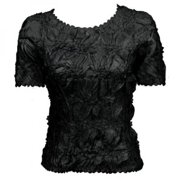Wholesale 649 - Origami Short Sleeve Tops  Solid Black - Queen Size Fits (XL-2X)