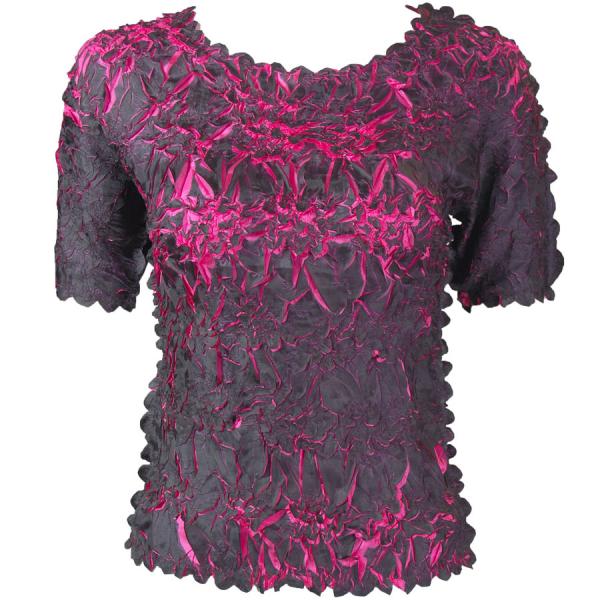Wholesale 649 - Origami Short Sleeve Tops  Black - Hot Pink - One Size Fits Most