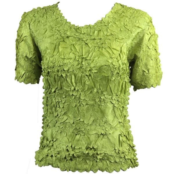 Wholesale 649 - Origami Short Sleeve Tops  Solid Green mb - Queen Size Fits (XL-2X)