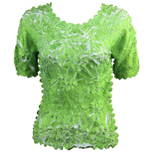 Wholesale 649 - Origami Short Sleeve Tops  Green Apple - White - One Size Fits Most