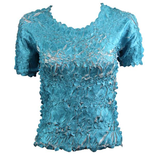 Wholesale 649 - Origami Short Sleeve Tops  Turquoise - Pearl - One Size Fits Most