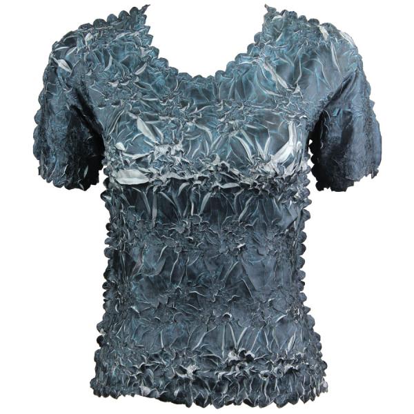 Wholesale 649 - Origami Short Sleeve Tops  Black - Silver - Queen Size Fits (XL-2X)