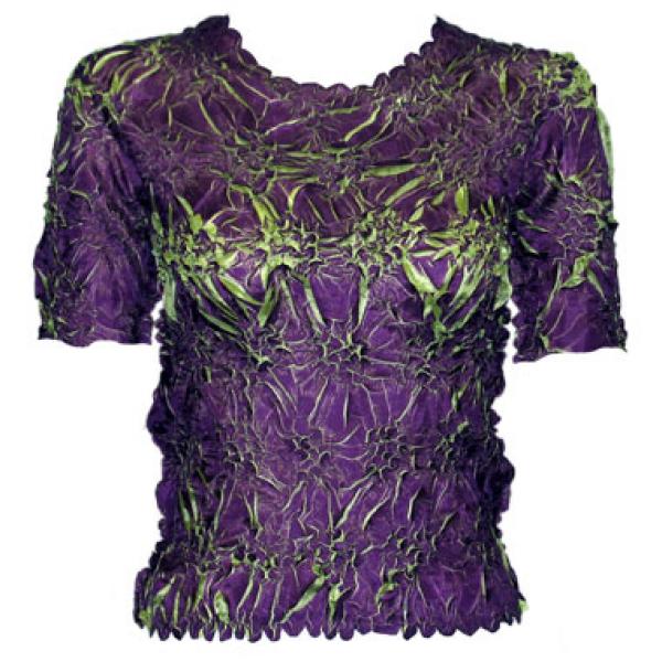 Wholesale 649 - Origami Short Sleeve Tops  Plum - Spring Green - One Size Fits Most