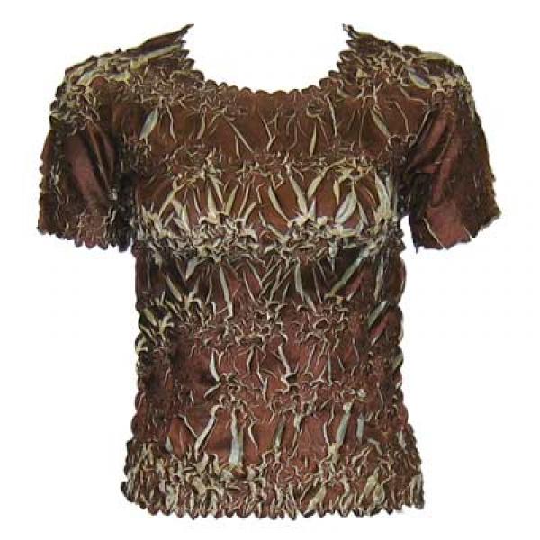 Wholesale 649 - Origami Short Sleeve Tops  Brown - Beige - One Size Fits Most