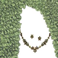 Gift Sets- Long Sleeve Popcorn / Austrian Crystal  - Leaf Green Popcorn with Olive Jewelry