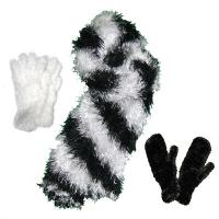 Gift Sets - Magic Scarf / Mittens / Gloves - Black and White Stripe Set