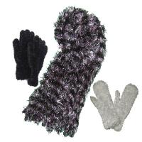 Gift Sets - Magic Scarf / Mittens / Gloves - Black Silver Lavender Set
