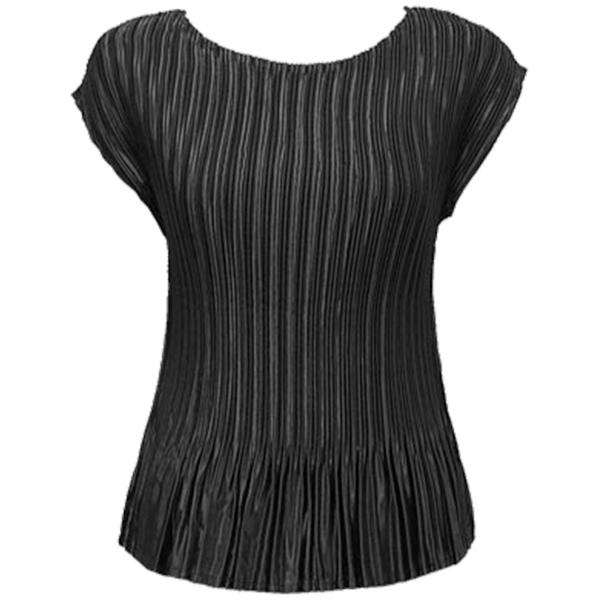 Wholesale 1148 - Satin Mini Pleats Blouses Solid Black Satin Mini Pleat - Cap Sleeve - One Size Fits Most