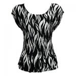 Satin Mini Pleats - Cap Sleeve - White Buds on Black