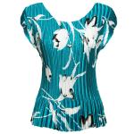 Satin Mini Pleats - Cap Sleeve - White Tulips on Light Teal