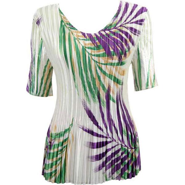 Wholesale 1317 - Satin Mini Pleats Cap Sleeve Dresses Palm Leaf Green-Purple - One Size Fits Most