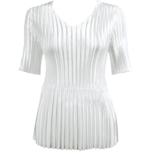 Wholesale 1149 - Satin Mini Pleats Half Sleeve with Collar Solid White  - One Size Fits Most