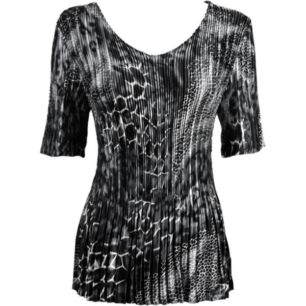 Wholesale 657 - Half Sleeve V-Neck Satin Mini Pleat Tops Reptile Black-Grey - One Size Fits Most