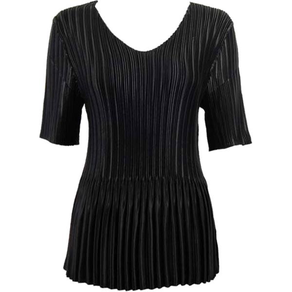 Wholesale 1211 - Satin Mini Pleats  3/4 Sleeve w/ Collar Solid Black - One Size Fits Most