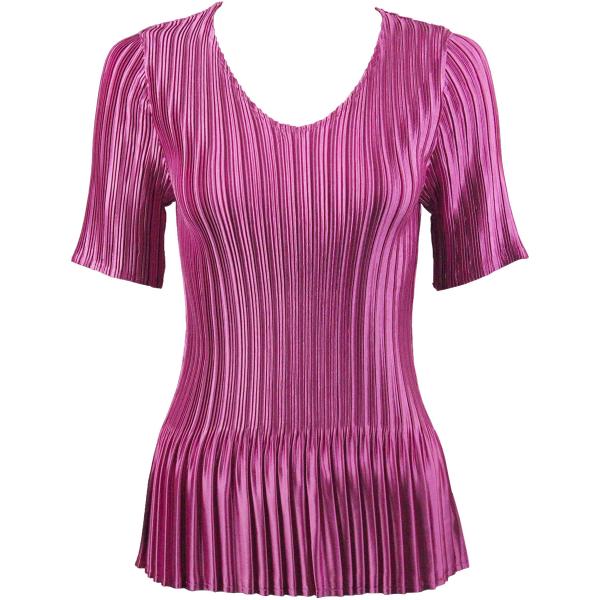 Wholesale 1210 - Satin Mini Pleat 3/4 Sleeve V-Neck Solid Orchid - One Size Fits Most