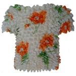 Silky Touch Popcorn - Kid's Size  - Short Sleeve Orange-Green Floral on White