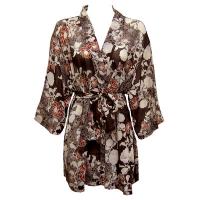 Kimono de Georgette estilo chaqueta -  Chocolate-Ivory Floral