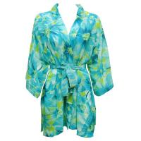 Kimono de Georgette estilo chaqueta -  Daisies - Aqua