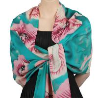 Georgette Shawls - Sale -  Poppies - Aqua