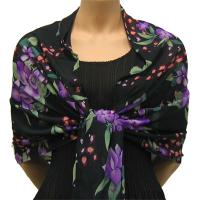 Georgette Shawls - Sale -  Black-Purple Floral