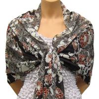 Georgette Shawls - Sale -  Chocolate-Ivory Floral