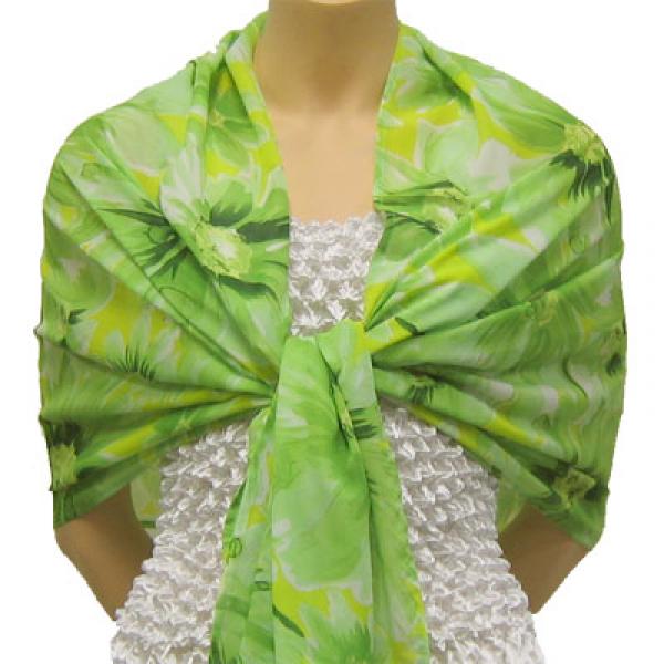 Wholesale 679 - Georgette Wraps  Daisies - Green - 