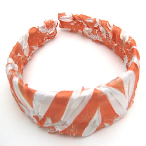 Wholesale 649 - Fabric Covered Headbands  ORG - Tangerine-White<BR> Origami Headband - 